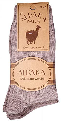 dunaro Lot de 2 à 4 paires de chaussettes en laine d'alpaga, douillettes et chaudes, pour homme et femme, 2 paires | beige.