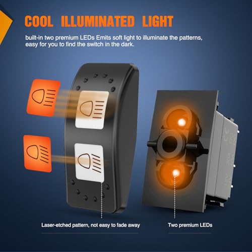 Image of Nilight 6 Pin High Low Beam Headlight Switch for Can-Am Commander Maverick | Plug-and-play fit (OE 710001725) rated at 20A /12VDC with dual LEDs. Includes jumper wires for easy setup