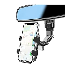 AUKEPO Rearview Mirror Phone Holder, 360° Rotatable and Retractable Car Phone Mount, Multifunctional Rear View Mirror Holder for All Cars, Adjustable Cell Phone Holder for All Smartphones