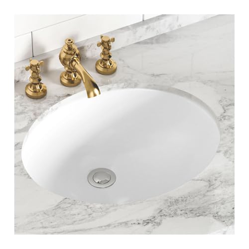 SmartSylva Fregadero de baño ovalado de 15.2 x 12 pulgadas (tamaño interior) ovalado de porcelana de cerámica con desbordamiento, color blanco