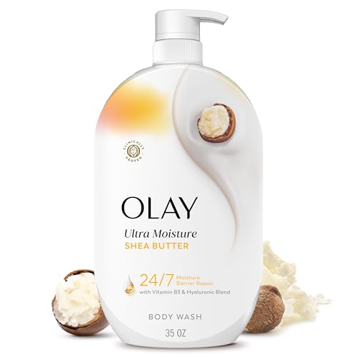 Olay Body Wash for Women, Ultra Moisture, 24/7 Moisture Barrier Repair, Hydrating Formula for Visibly Healthy Soft Skin, Vitamin B3 & Hyaluronic Blend, For All Skin Types, Shea Butter Scent, 35 fl oz