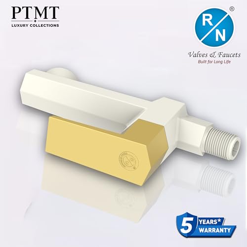 Image of RN PTMT Long Body Bib Cock for Bathroom | 15mm Long Body Foam Flow Water Tap with Flange | Luxury G20 Collection Faucet | High-Grade Engineering Polymer Tap (Ivory Bright Gold Dual, Pack of 2)