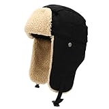 Peicees Trapper Hat with Fur Ear Flaps Russian Ushanka for Men Women Winter Snow Hat for Cold Weather Aviator Cap Warm