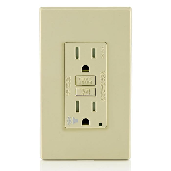 Image of Leviton Outlet with Audible Alarm, 15 Amp, Self Test, Tamper-Resistant with LED Indicator Light, Great for Refrigerators in Garages, GFTA1-I, GFCI, Ivory
