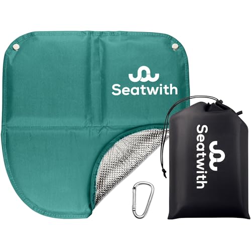 Seatwith Faltbares Iso-Sitzkissen (40x40cm) mit Wärme isolierender ALU Unterseite + Tragetasche & Karabinerhaken für ideale Befestigung am Rucksack maximaler Schutz vor Kälte Nässe Schmutz