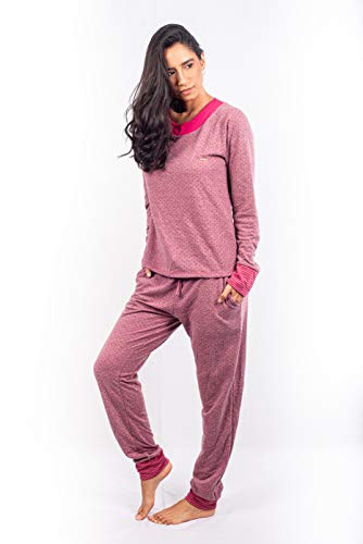 Pijama Adulto Feminino Longo Outono Inverno Algodão Poá (G, LILÁS)