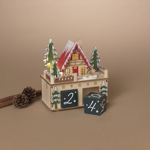 Wooden Christmas Countdown Calendar with LED Light, 6 x 6
