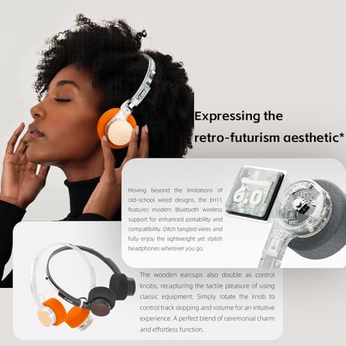 Image of FiiO EH11 Retro On-Ear Bluetooth Headphones, LDAC Hi-Res Wireless, Lightweight 92g, 30H Playtime, Dual Device Connection, App EQ & Gaming Mode, Built-in Mic (Transparent)