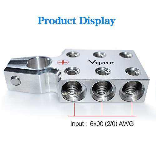 Vgate 6X00 (2/0) Awg Gauge Lead-Acid Battery Terminals Clamp - Positive And Negative (+/-)(Pair) For Tapered Top Post #TOP1