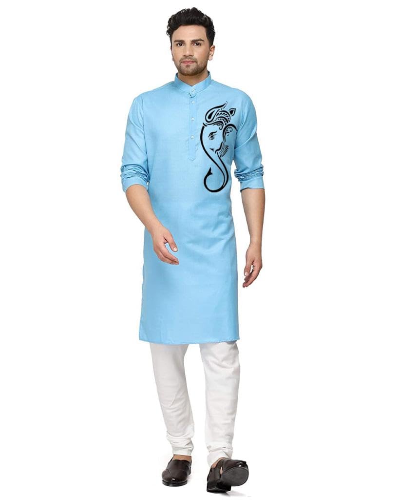 enmozz Men's Digital Printed Kurta for Festival Sky Blue-picture-39