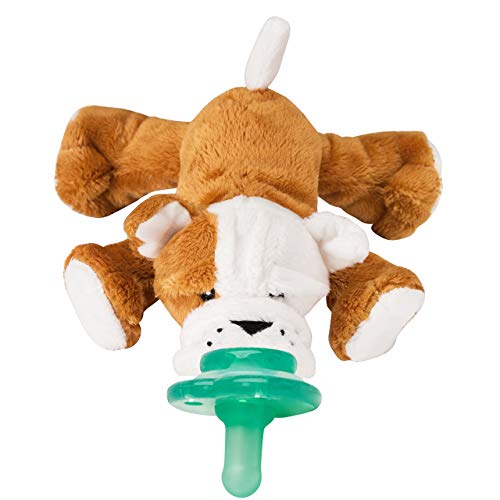 Image of Nookums Paci-Plushies Shakies - Pacifier Holder with Built in Rattle (2 in 1)- Adapts to Name Brand Pacifiers, Suitable for All Ages, Plush Toy Includes Detachable Pacifier (Bull Dog)