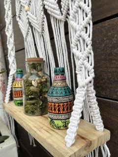 LOVE N BEYOND LILAC Macrame Plant Hangers Indoor Outdoor Wall Planter Decorative Flower Pot Holder Boho Home Decor, with Real Wood Shelve (White). 3