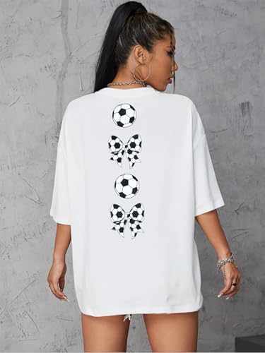 Image of ALLTB Soccer Cup 2026 Shirt Soccer Mom Shirts Women Oversized Football Match Season Jersey Bow T-Shirt Short Sleeve Top