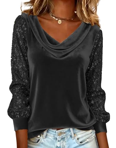 BAIMORE Women's Fashionable Elegant Cape Collar Sequined Sleeve Velvet Long-Sleeve