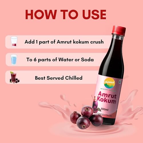 Image of Nutrinat Amrut Kokum - 500ml (Pack of 1) | Fruit Concentrate | Pure & Natural Kokam Sharbat with No Added Preservatives | Kokam Concentrate with Cumin Powder