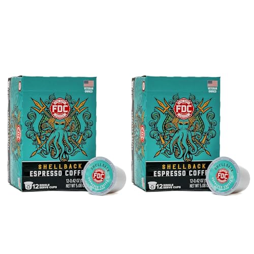 Fire Department Coffee - Gives Back to Firefighters - Shellback Espresso Coffee Pods - Bold & Smooth - Roasted in the USA - Premium Espresso K Cups - Veteran Owned - 24 Single Pods