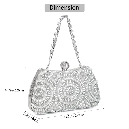 Image of Women's Sparkly Rhinestone Clutch Purse Evening Shoulder Bag | Crystal Glitter Sequin Handbag With Handle & Chain, Convertible Crossbody Bag For Bridal Wedding Party Prom or Formal Events