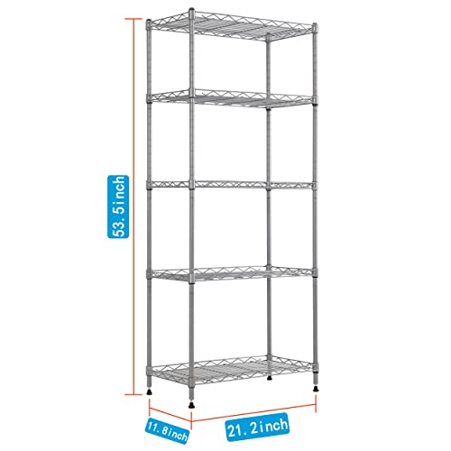 Regiller 5-Wire Shelving Metal Storage Rack Adjustable Shelves, Standing Storage Shelf Units For Laundry Bathroom Kitchen Pantry Closet (Silver, 21.2L X 11.8W X 53.5H) #TOP2
