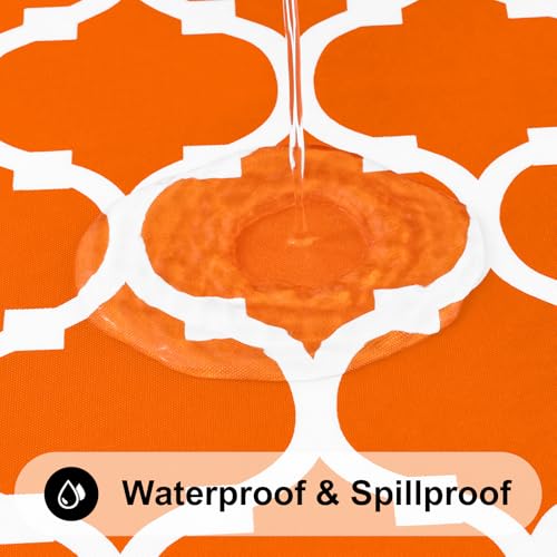 Image of Smiry Rectangle Tablecloth, Waterproof Vinyl Tablecloths with Flannel Backing for Rectangle Tables, Wipeable Spillproof Plastic Tablecloth for Dining, Indoor and Outdoor 60 inch x 84 inch, Bright Orange