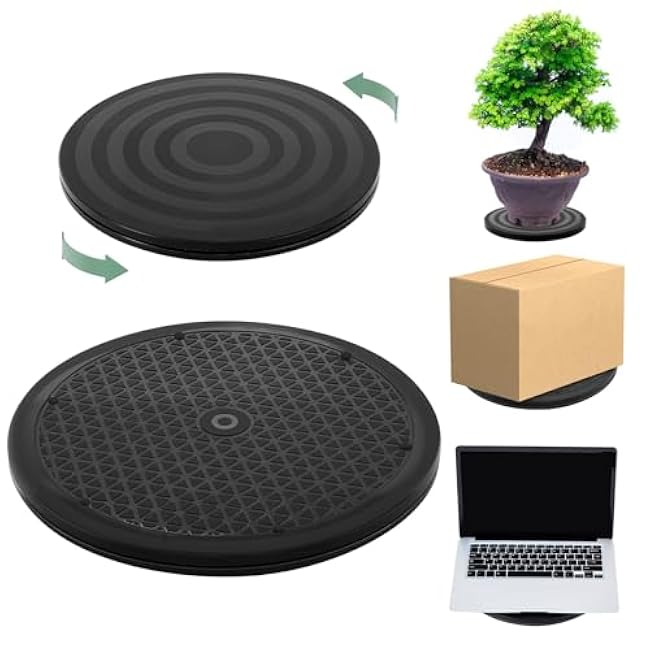 2 Pcs 12 and 8 Lazy Susan Turntable Black Heavy Duty Rotating Swivel Stand with Stainless Steel Ball Bearings 360? Rotation Turntable for Model Crafts Base/ Potted Plants/ Monitor / TV