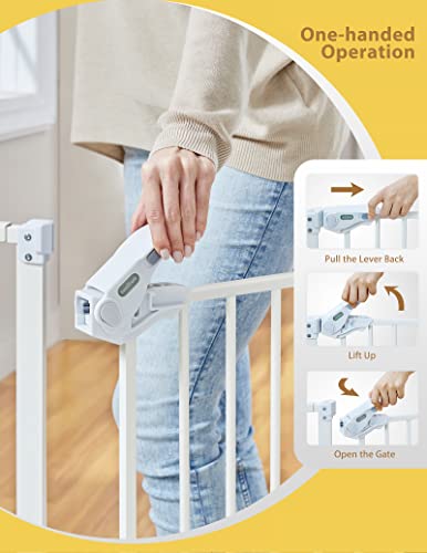 Image of InnoTruth Baby Gate for Stairs and Doorways 29"- 39.6", Extra 36" Tall Dog Gate No Drill Wall Protected, 45cm Wide Walk Thru Auto Close Metal Child Gate, Easy to Install and One-Hand Opening, White