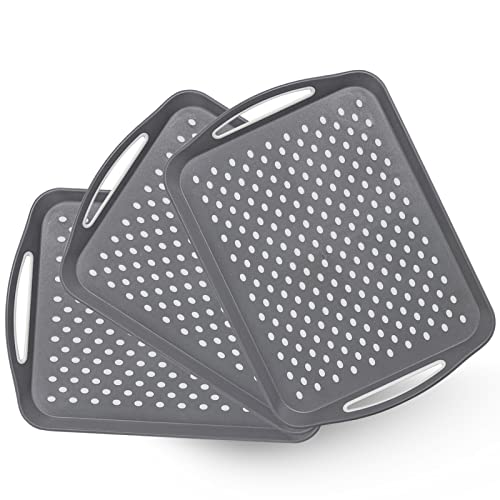 17.7" X 12.5" Anti-Slip Serving Trays With Handles, 3 Pcs X-Large Rectangular Food Serving Tray For Lap, Reusable And Durable, Grey #TOP29