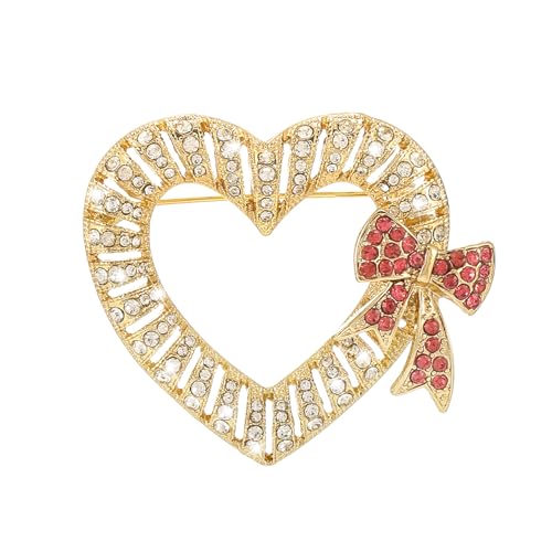 Image of Valentines Heart Brooch Pins for Women | Red Heart Gift Box Pins for Women | Valentines Wedding Party Accessories Gift