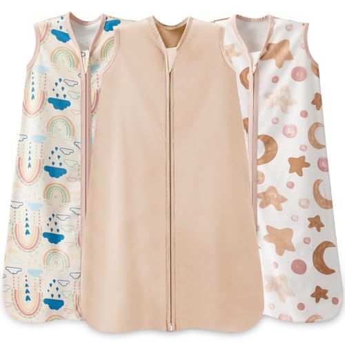 Image of Wrrernsin Baby Sleep Sack 0-6 Months,100% Cotton TOG 0.5 Wearable Blanket for Newborn and Infant, 3 Pack 2-Way Zipper Lightweight Sleeping Bags for Toddler