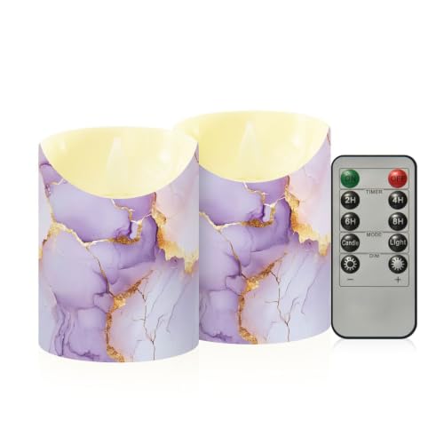 Velas sin llama moradas de mármol con pilas y temporizador para mesa