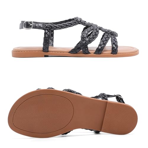 Image of Ruiee Wide Width Sandals for Women, Summer Flat Slides Casual Braided Wide Feet Sandal Comfort Slip on Sandals Open Toe Beach Shoes for Women.