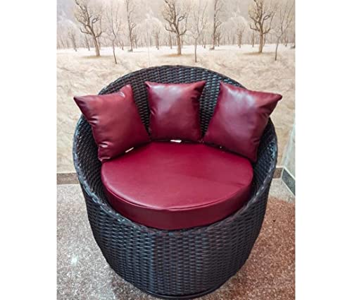 Image of Artic Fashion Apple Chairs Table Set 4+1 Wicker Patio Furniture Sets 4 Chair and 1 Table with Cushions for Garden Balcony Bedroom Powder Coated Frame Uv Protected Wicker (Brown+Maroon)