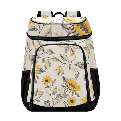 Sunflower Flower O Cooler Backpack Cooler Insulated Leak Proof Lunch Backpack 36 Cans Waterproof Soft for Men Women Picnic Hiking Camping Beach