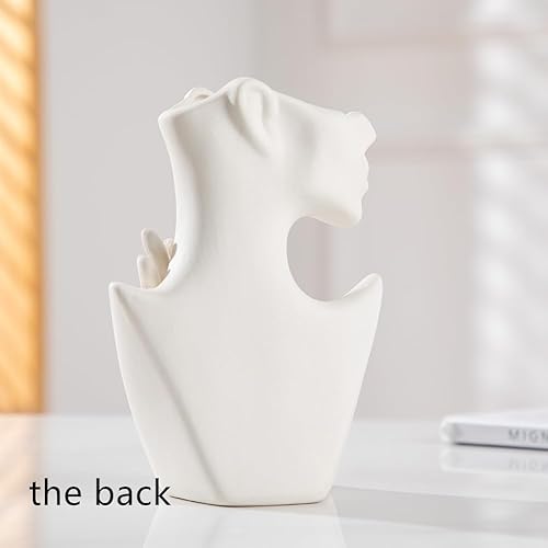Miniatura 5 de Jarrones faciales para jarrón de cerámica blanca, decoración moderna del hogar, jarrones redondos mate para hierba de las pampas, jarrones de flores