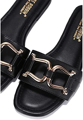 Cape Robbin Alani Flat Sandals Slides for Women, Womens Mules Slip On Shoes Black 7 | Image 1