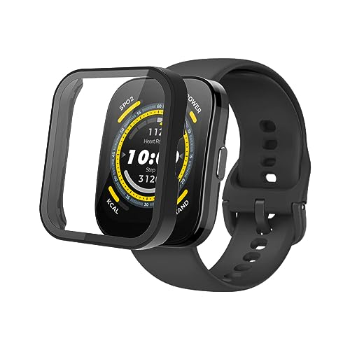 Amazfit Bip 5 対応 ケース YAJOJO 保護 ガラスフィルム 一体型 カバー スマートウォッチ 3D曲面強化フィルム 強化エッジタッチ 防擦り傷 防衝撃 落下防止 全面保護 着脱簡単 【ブラック】
