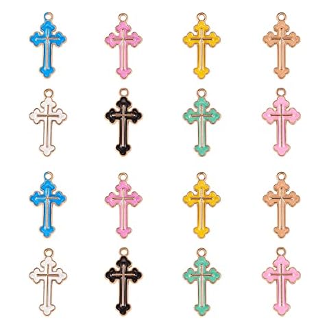 Airssory 120 Pcs 8 Colors Mini Religious Christian Jesus Pendants Enamel Small Crucifix Cross Charms for Rosary Jewellery Making DIY Cover