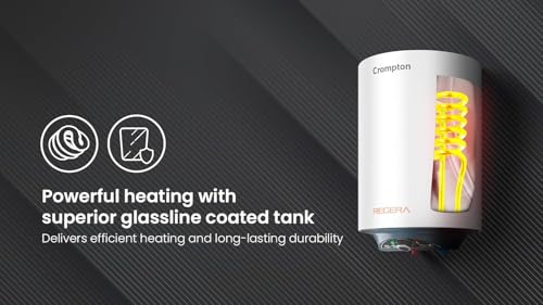 Image of Crompton Regera 25L Storage Water Heater ASWH-3825, White, 2000W, Glassline Tank, 8 Bar Pressure, Anti-Rust Body, 3-Level Safety System)