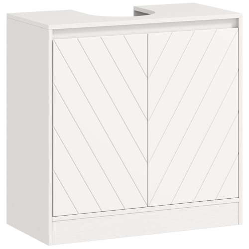 HOMCOM Mueble Bajo Lavabo, Mueble de Baño con 2 Puertas y Estante Ajustable, Armario de Baño para Lavabos con o sin Pedestal, Estilo Vintage, 60x30x59,8 cm, Blanco
