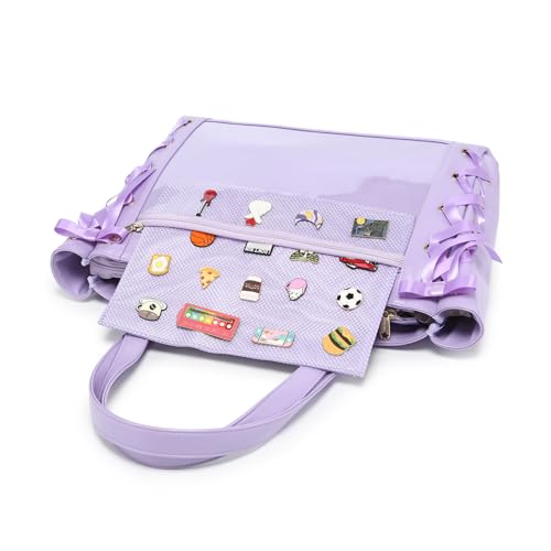 Image of Silk Ribbon Tote Bag Ita Bag Shoulder Bag Faux Leather Kawaii Purses and Handbags with Pin Display