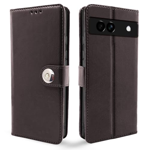 Image of Pikkme Google Pixel 7A Flip Cover Leather Finish | Inside TPU with Card Pockets | Wallet Stand and Shock Proof | Complete Protection Button Flip Case (Coffee)