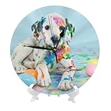 Buewutiry Orologio da parete a batteria, 25,4 cm, piccolo cucciolo di dalmata, moderno, silenzioso, piccolo orologio da parete per soggiorno, bagno, cucina, ufficio, decorazione decorativa con