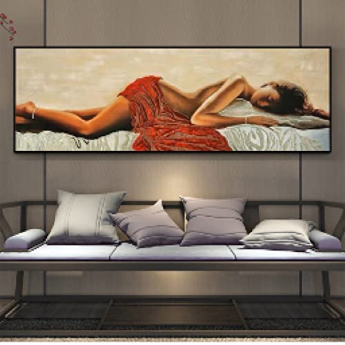 Décoration murale chevet avec poster abstrait femme chambre moderne et tableau toile scandinave