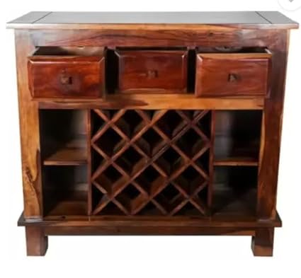 Solid Wood Bar Cabinet with 3 Drawers, 12 Wine Rack. by- Panache Art and Craft
