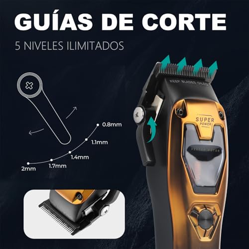 VGR 668 Maquina Cortar Pelo Hombre, Profesional Cortadora de Pelo Inalámbrica, 11 000 RPM Motor Vectorial Máquina Cortapelos, Carga USB, 6 Peine-guía, 2 Cubiertas Extra y Estuche Premium - imagen 2