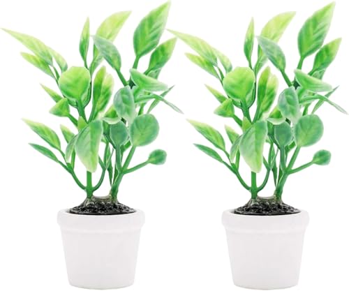 2Pcs Green Miniature Plants Dollhouse Decoration Accessories, Mini Potted Plant