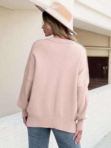 Image of ANRABESS Women Oversized Sweaters Batwing Long Sleeve 2026 Fall Outfits Crewneck Casual Knit Side Slit Fashion Pullover Top