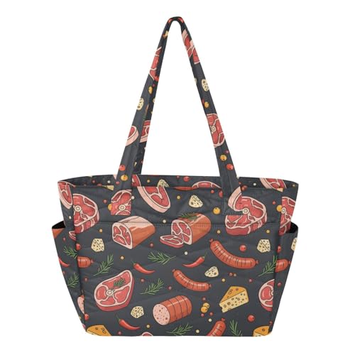 SLHKPNS Large Tote Bag for Women Quilted Meat Cheese Sausage
