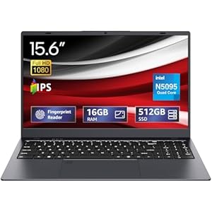 15.6″ – N5095 Quad-Core, 16GB RAM 512GB SSD, pantalla FHD IPS, WiFi de doble banda 2.4/5GHz, Bluetooth 4.2, teclado retroiluminado y huella dactilar