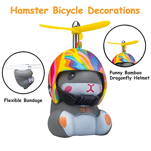 Image of wonuu Duck Bike Bell with Light and Helmet Cute Hamster Bicycle Horn, Dashboard Decoration Hamster Toy Motorcycle Bike Bells Rubber Duck Car Dashboard Decorations (Rainbow-Hamster)