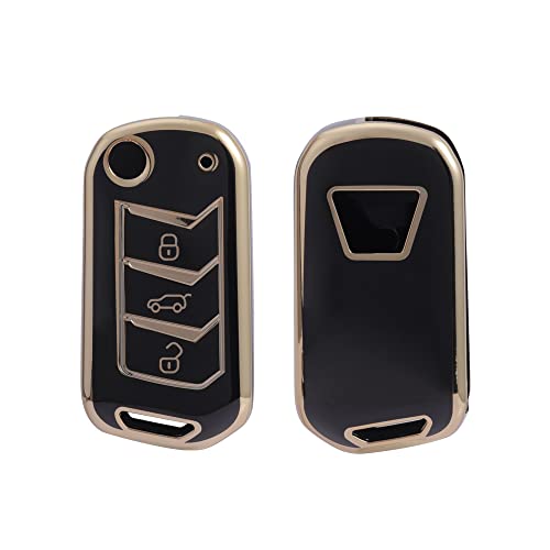 Image of keyzone TPU Key Cover combo compatible for Mahindra Thar, Bolero, Scorpio, XUV700, XUV400, XUV300, TUV300, Marazzo 3 button flip key (Clear TPU + Gold TPU)